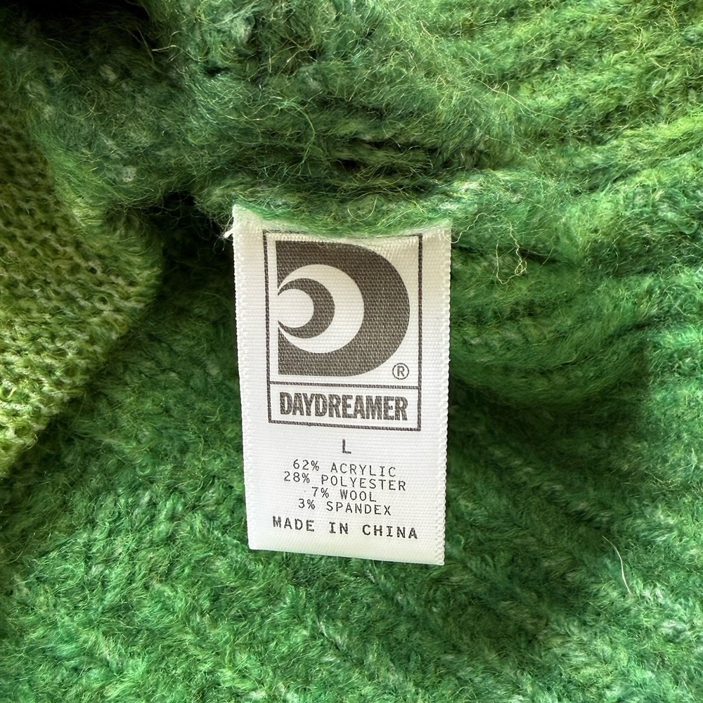 Daydreamer Ombre Cardigan in Green Jade Sz L Cable Knit Fuzzy Wool Blend Grunge - Picture 11 of 15